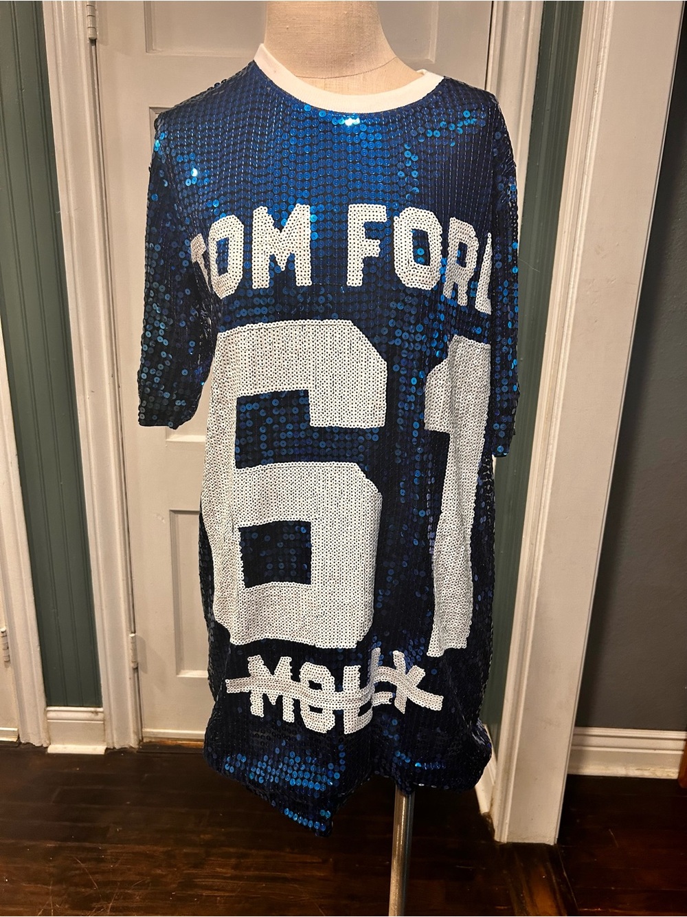 Blue Sequin 'Tom Ford 61' Graphic Tunic, untagged.